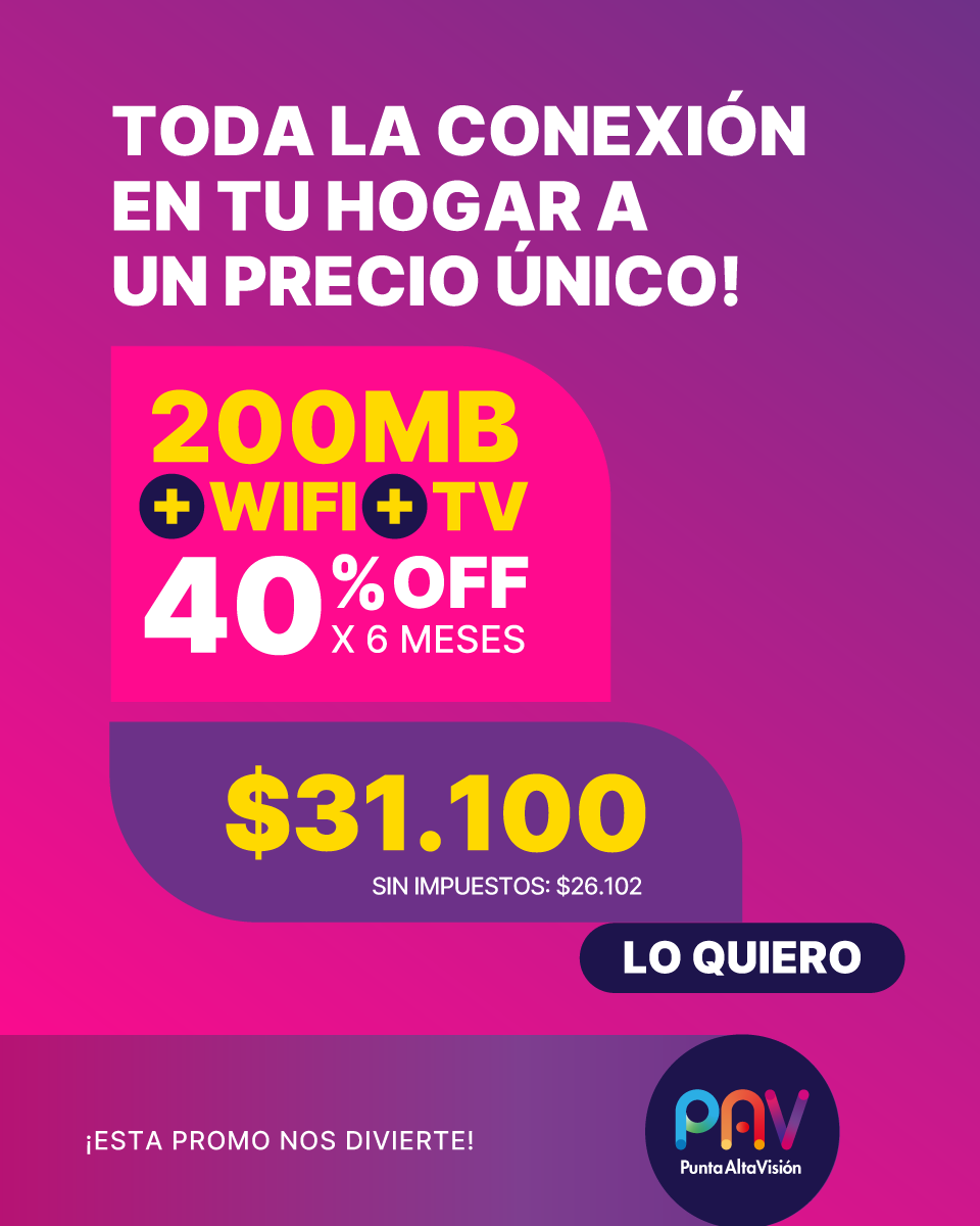 Promo 200 Mb más WiFi y TV con 40 por ciento off por 6 meses